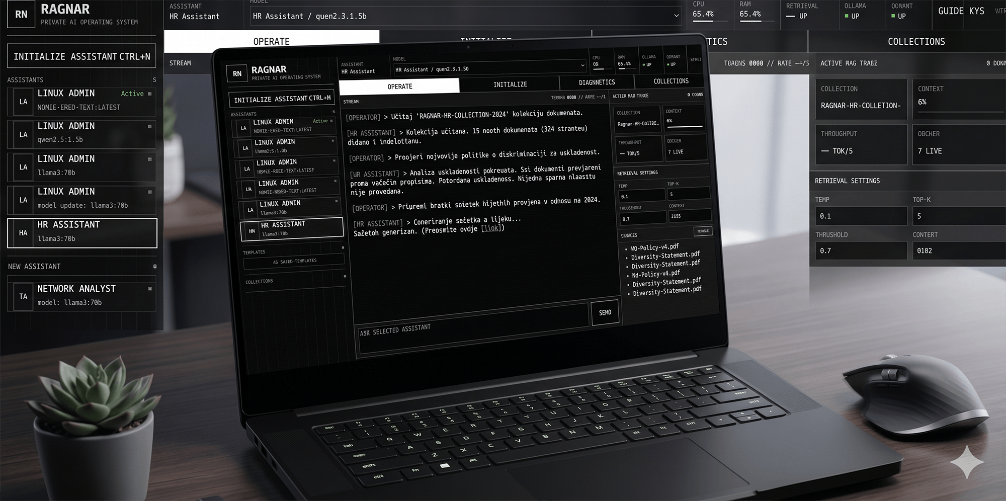 RAGnar private AI knowledge system interface displayed on a laptop