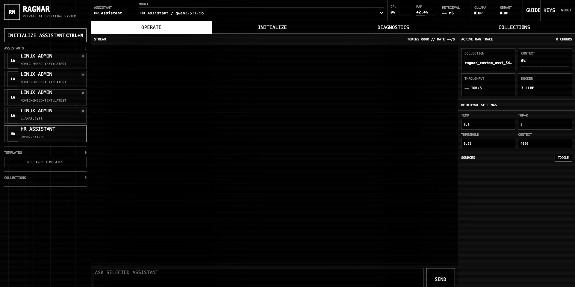 RAGnar custom console with diagnostics and retrieval settings